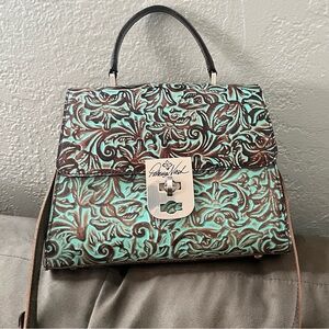 Patricia Nash Embossed Satchel in Brown and Green